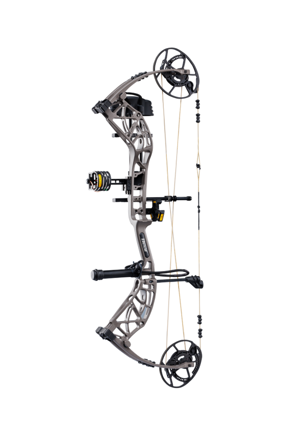 Side view of the Bear Archery Whitetail INT RTH Compound Bow highlighting its modern frame with ready-to-hunt accessories.